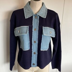 NEW—Nannette Navy Knit & Denim Trim Jacket